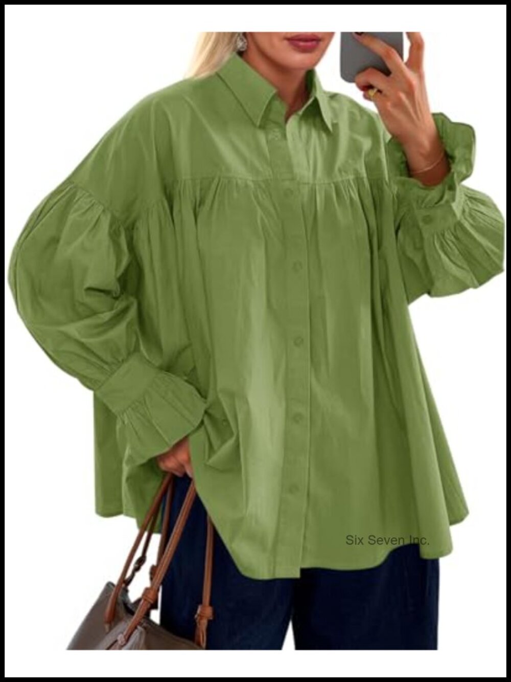 Oversized Ruffle Long Sleeve Button Down Babydoll Blouse